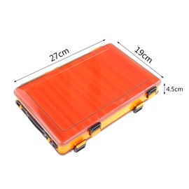 Lamsky Plastic Tackle Box 14 Compartments Fishing Boxes for Accessories Double-Sided Bait Boxes with Carry Handle 27 x 19 x 4.5 cm Orange Fishing Case Waterproof