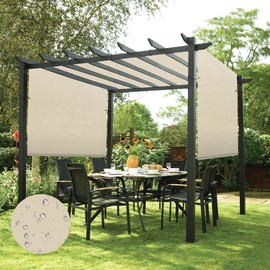 Patio 8' x 7' Waterproof Pergola Canopy Replacement Shade Cover Sun Sail for Deck Porch Backyard Shade Cloth Tarp with Grommets Rods Privacy Shade Screen, Beige
