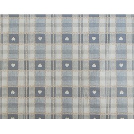 140x140cm SQUARE PVC/VINYL TABLECLOTH - GREY & CREAM CHECK WITH HEARTS