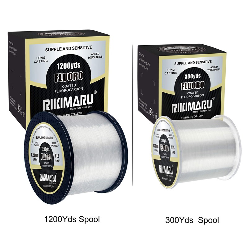 RIKIMARU Fluoro Fishing Line, 100% Fluorocarbon Coated Fishing Line (Clear,