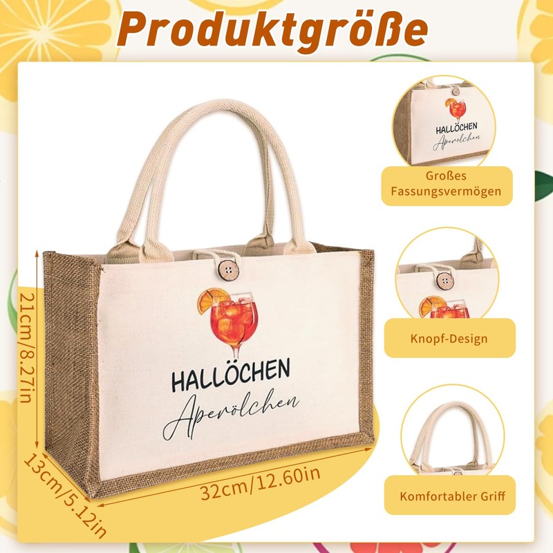 Aperol Geschenk Tasche, Jutetasche für Frauen, Ehefrau, Freundin, Aperol Tasche
