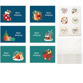 Christmas Cards Set with Envelopes and Stickers, 18 Pieces Christmas Gift Kit, Folding Cards Greeting Cards Blank Send Merry Christmas Greetings