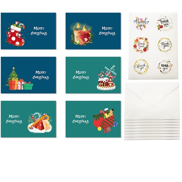 Christmas Cards Set with Envelopes and Stickers, 18 Pieces Christmas