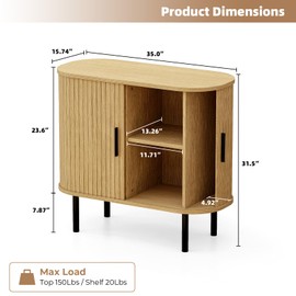 35" Fluted TV Stand, Mid Century Modern Entertainment Center with Storage, Sliding Doors & Adjustable Shelves, Small TV Stand for Living Room, Bedroom
