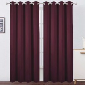 LEMOMO 100% Blackout Curtains 52 x 84 Inch/Burgundy Red Curtains 2 Panels with Black Lining Room Darkening Thermal Insulated Bedroom Curtains