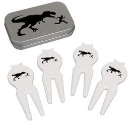 Azeeda 'T Rex Chasing Running Man' Golf Divot Tool/Repair Fork Gift Set (GO00072045)