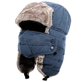 Unisex Winter Hat with Ear Flaps, Fur Hat, Faux Fur Hat, Aviator Hat, Keeps Warm When Skiing, Skating and Other Outdoor Activities Available, blue