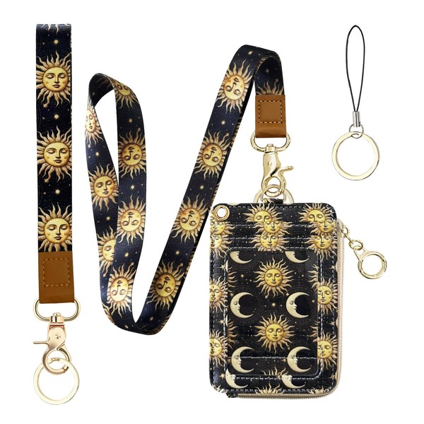 2-in-1 ID Badge Holder & Lanyard Wallet, Sun Moon Lanyard
