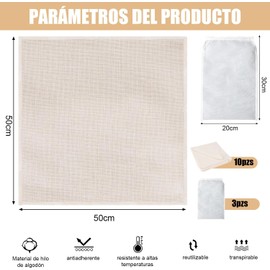 13 Piezas Manta de Cielo, Cheese Cloth y Bolsa de Filtro, Cuajo para Queso Reutilizables 50x50 cm, Para Colar Leche, Hacer Queso, Yogur, Empaquetar Especias, Cerveza, Jugo Sin Semillas