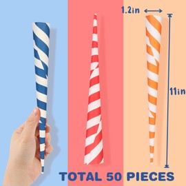 Premium Cotton Candy Cones 50 Pack Parade Theme - Candy Park Multicolor Paper Cones in Kraft Box - For Cotton Candy Machines & Candy Floss Sugar - Celebrations & Party Supplies