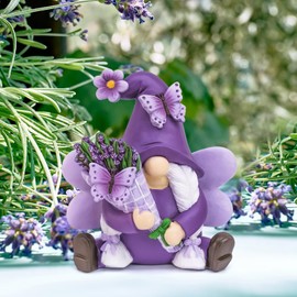 KnomeKo Spring Decor Lavender Gnomes, Fairy Garden Gnomes Resin Figurines Purple Home Decor Indoor Outdoor Spring Decorations, Lavender Gifts for Women