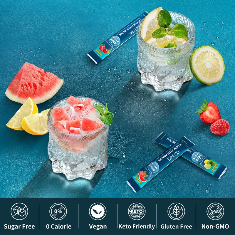 OZENKE Electrolytes Powder Packets, Hydration Packets, Electrolytes Powder No Sugar,