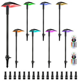 DOREIO 5W RGBW Low Voltage Landscape Lights LED Pathway Lights with Connectors,IP66 Waterproof Color Changing Landscape Lighting 12-24V Landscape Path Light for Walkway Garden Yard Lawn (8Pack)