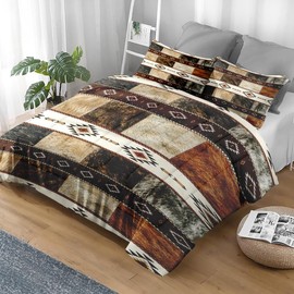 Pamnest Comforter Set Queen Size, Cowhide Animal Farm Soft 3 Pcs Bedding for Kids and Adults, Colorful Aztec Tribal Comforter Set with Pillowcase, for Bedroom Bed Decor