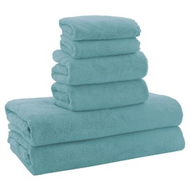 MOONQUEEN Ultra Soft Towel Set-Quick Drying - 2 Bath Towels 2 Hand Towels 2 Washcloths-Microfiber Coral Velvet Highly Absorbent Towel for Bath Fitness,Bathroom,Sports,Yoga, Travel(Teal, 6 Pcs)