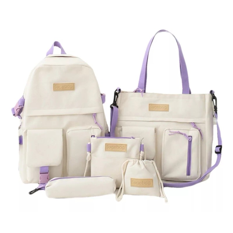 Yooshi Mochila Set De 5 Bolsas Escolar Lapicera Tote Kawaii