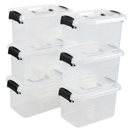 Guankan 6-Pack 5 Quart Clear Plastic Storage Box, Small Latching Storage Bin with Handle
