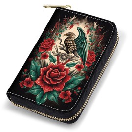 stmedazm Credit Card Holder Wallets for Women, RFID Blocking Small Leather Card Case Wallet with Zipper Accordion Wallets, Mexican Flag Mayan Aztec Totem