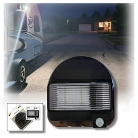 MOTION-GUARD MG1000-450B-RB RV LED Motion Sensor Porch Light, 450 Lumens, Round Scare Light Retrofit RB Adaptor Plate, Intela-Sensor Battery Monitoring, EMI Suppressed Security Fixture - Black