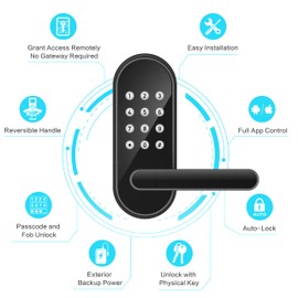 Keyless Entry Keypad Electronic Door Lock: Sifely Digital Smart Lock with Code, Electric Deadbolt Door Knob/Handle for Front, Interior, Exterior & Bedroom Doors (Black, App Control, No Fingerprint)