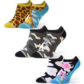 Sesto Senso Funny Trainer Socks, Cotton Colourful Ankle Socks For Men And Women, 1–3 Pairs, Funny Socks - Pack of 3 Animals - Dog Cow Giraffe, size: 35-38