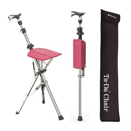 Ta-Da Chair Series 1 Pro, Portable Trekking Hiking Pole, Folding Walking Stick with Seat, Walking Cane with Chair, Foldable Chair, Lightweight Aluminum, Easy Carry and Storage, Anti-slip, Red