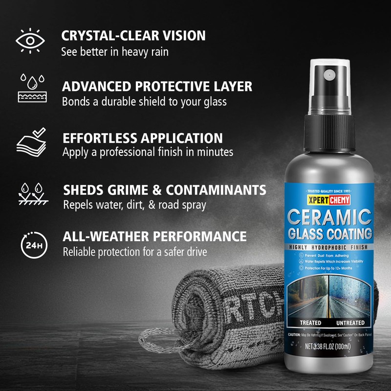 Ceramic Rain Repellant Windshield, Glass Coating Spray, Hydrophobic Protective Formula,