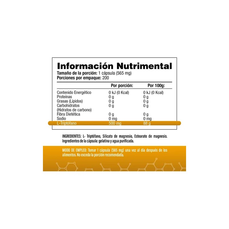 L-triptófano 565mg 200 Cápsulas Salud & Vida Mx Suplemento