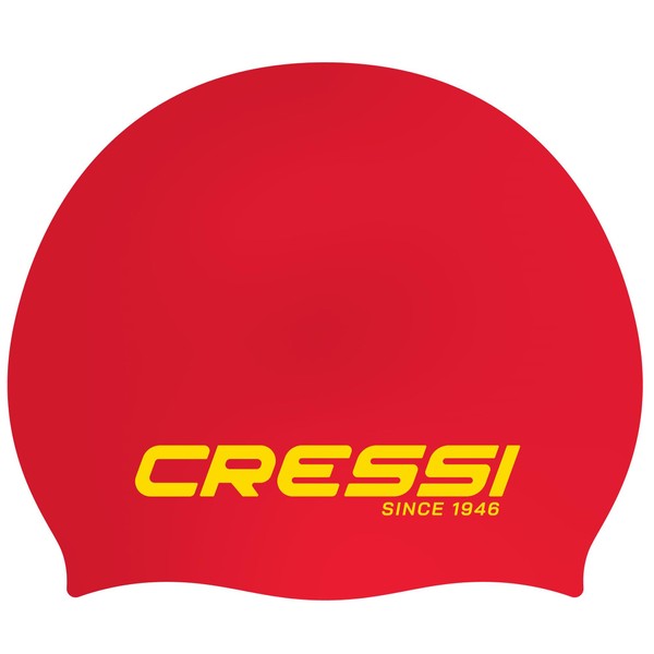 Cressi Ricky Jr Swim Cap - Junior Unisex Swimming Cap, Red/Yellow, One Size