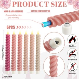 Baquler 6 Pcs Pastel Pink Flameless Taper Candle Twisted LED 9.65 Inch Taper Candles Battery Operated Spiral Candlesticks for Valentine Wedding Birthday Home Party Holiday Dinner Fireplace