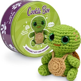 Cookie Box Original Crochet Kit for Beginners – Gift Set to Make Turtle Hugo Amigurumi Plushie – Easy DIY Crochet & Knitting Starter Kit with Video and PDF Tutorials