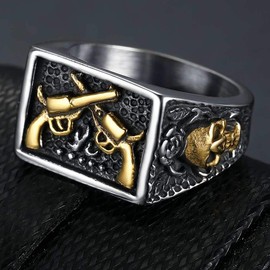 Jude Jewelers Stainless Steel Gun Military Milita Army Western Cowboy Signet Style Biker Ring, Metal, Cubic Zirconia