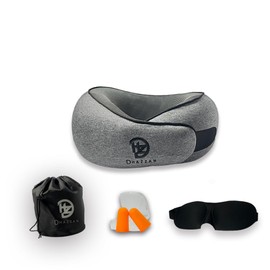 D HAZZAN Neck Pillow, Travel Pillow, Travel Neck Pillow for Airplanes, Pure Cotton Memory Foam Pillow, Airplane Pillow for Travelling, Includes Eye Mask, Earplugs and Carrying Bag