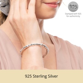 MAX + STONE Lightweight 925 Sterling Silver Bracelet for Women | 7 Inch Bamboo Bangle with Hinged Clasp | Anti-tarnishing Sterling Silver Bangle Bracelet for Women | Silver Bangles for Women