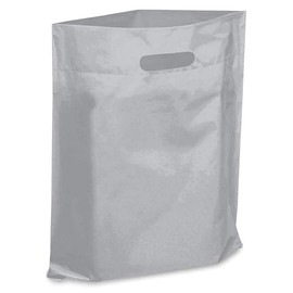 NEW - Extra Thick 1.5mil - 50 Glossy Merchandise Bags, Retail Shopping Bags, 12" X 15" with Die Cut Reinforced 3" Fold Over Handle, No Gusset (Silver)
