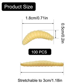 100 Pcs Bass Fake Worms for Fishing, 1Inch, Fishing Lures Rubber Worms, Realistic Fishing Lure, Soft Maggots Baits Bread Worm, Plastic False Wax Worm for Freshwater Ice Lure Fishing