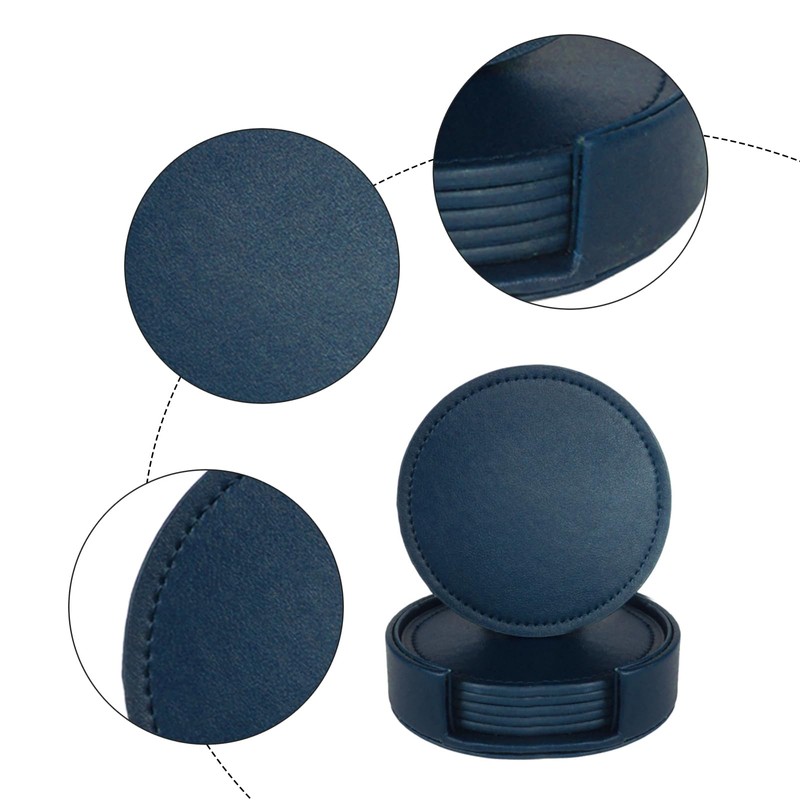 Bdfgh Set of 6 Leather Coasters with 1 Holder for