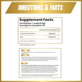 Creatine HMB - HMB Creatine - for Muscle Growth, Increased Strength, Enhanced Energy Output, and Improved Athletic Performance - 30 Servings - Unflavo