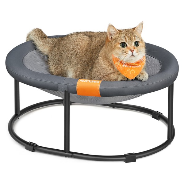 FEANDREA Cat Bed, Cat Perch, Breathable Small Dog Bed with Removable Washable Mesh, for Sleeping Pets up to 20 lb, Free-Standing Elevated Pet Hammock Bed Couch for Indoors, Outdoors, Oval, Gray