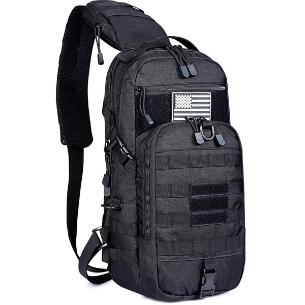 G4Free EDC Bag Tactical Sling Bag Backpack Molle Chest Shoulder Assault Pack Rectangular Outdoor Daypack(Black)