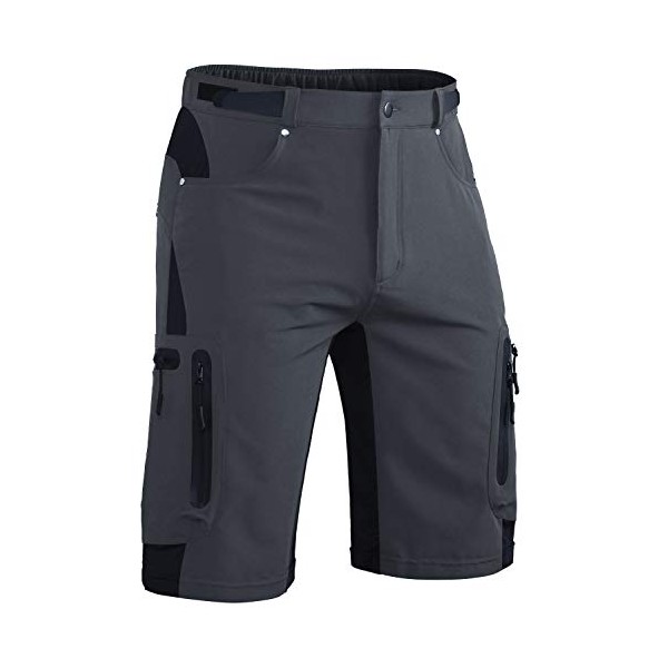 Hiauspor Mens Quick Dry Stretch Cargo Shorts MTB Mountain Bike Shorts for Hiking Tactical Fishing with Zipper Pockets (Dark Grey, Medium)