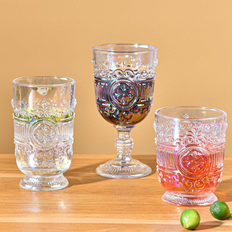 Sungmor Vintage Pressed Glass Goblet Glassware Set of 6, Classic