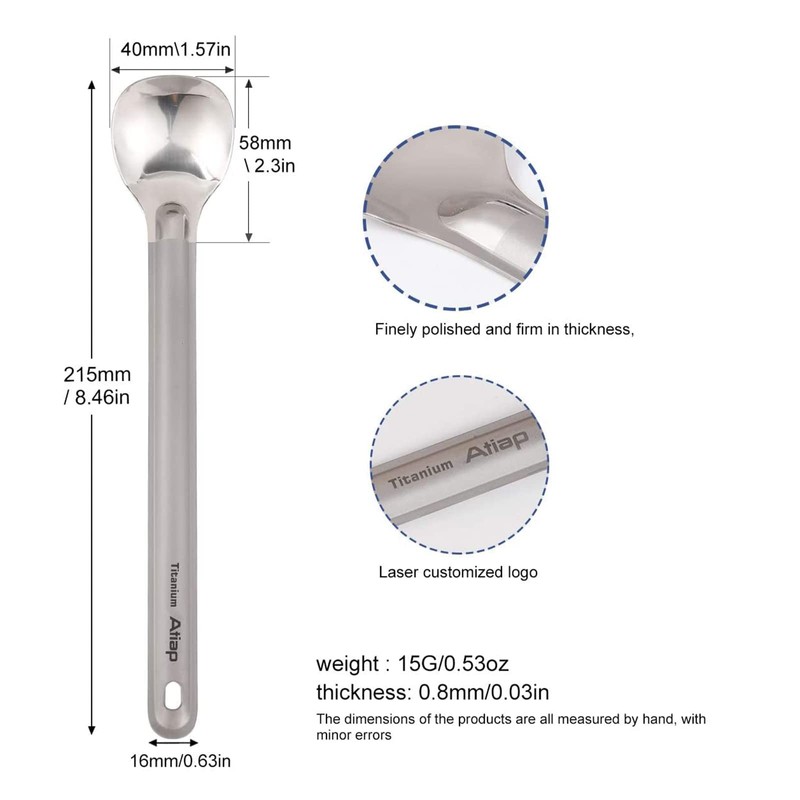 ATiAP - Cuchara de titanio de mango largo, cuchara de