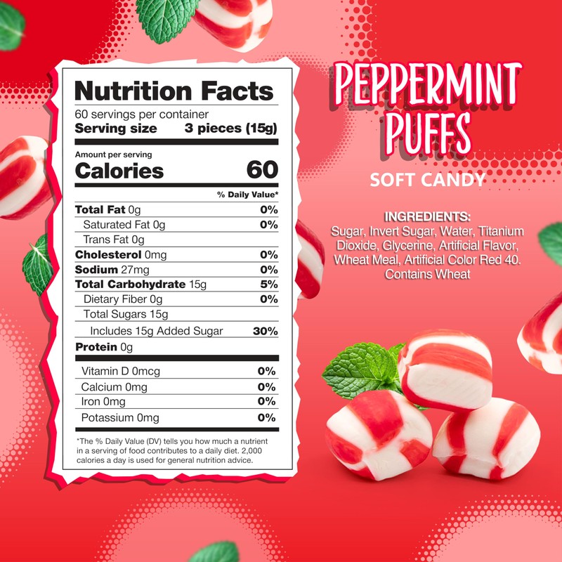 Peppermint Puffs Candy | 2-Pound Bag | Refreshing Mints, Individually