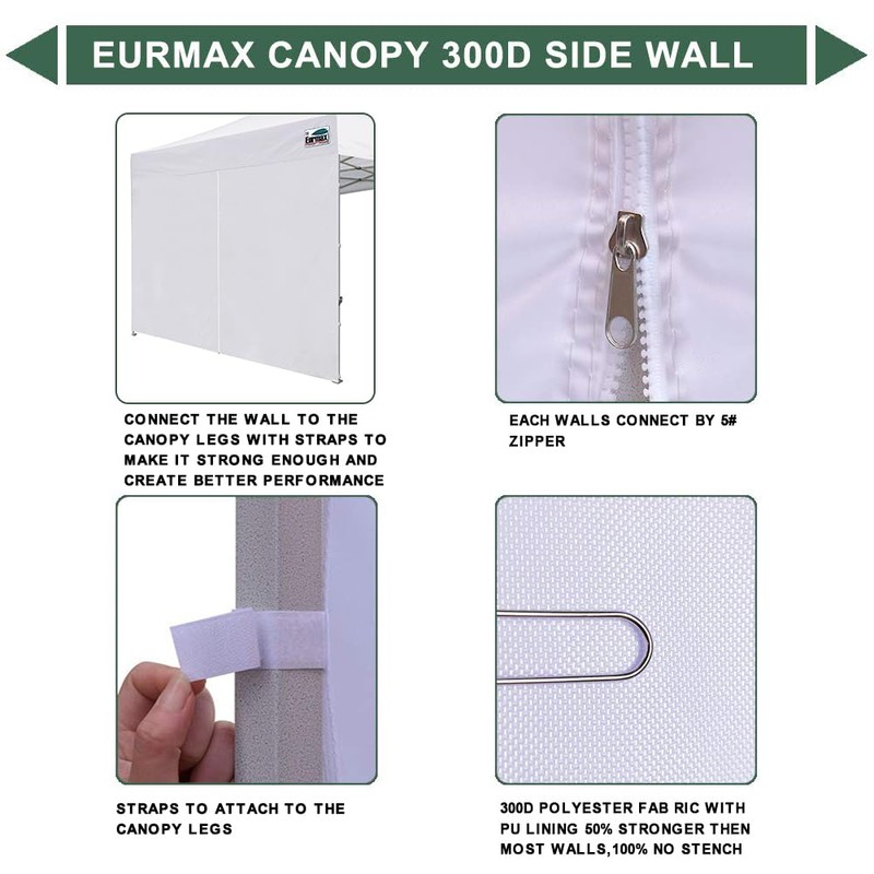Eurmax USA 10FT Instant Canopy SunWall with Middle Zipper, Removeable