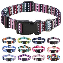 Mihqy Dog Collar for Small Dogs, Cute Small Medium Large Dog Pet Collar, with Bohemia Tribal Geometric Patterns, Soft Adjustable for Boy Girl Female Male Puppy Dog Collar(Bohemian Purple,S)
