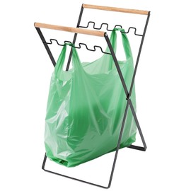 Foldable Trash Bag Holder for Camping, Heavy Duty 15 Gallon Outdoor Garbage Can Stand , No Assembly Iron Construction, Holds 4 Plastic Grocery Bags, Portable Wood Handle for Picnic, Beach, Party,BBQ