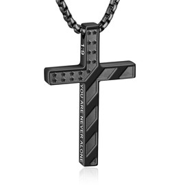 WINFY American Flag Cross Necklace for Boys Men Inspirational Christian Bible Verse Cross Pendant Stainless Steel Chain 20+2 inch Patriotic Jewelry Religious Gift for Men（Black 1：9）