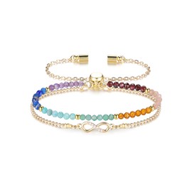 GEHECRST Gemstone 7 Chakra Bracelet Healing Stones Bracelet with Infinity Symbol Adjustable Multilayer Bracelets Stones Lucky Bracelet Spiritual Jewellery Reiki Energy Therapy Good Luck Talisman