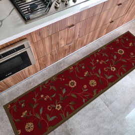 Ottomanson Hallway Runner Rug 2'7" x 9'10" Non Slip Floral Area Rugs Easy to Clean Laundry Rug Runner Durable Pet Friendly Floor Carpet Runners for Hallways Entryway Living Room Kitchen Bathroom, Red